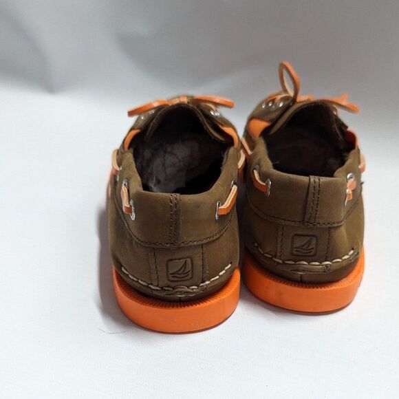 Sperry NWOB Youth Size 4 Leather Top Sider Orange and Brown Slip on loafers shoe - Picture 3 of 8